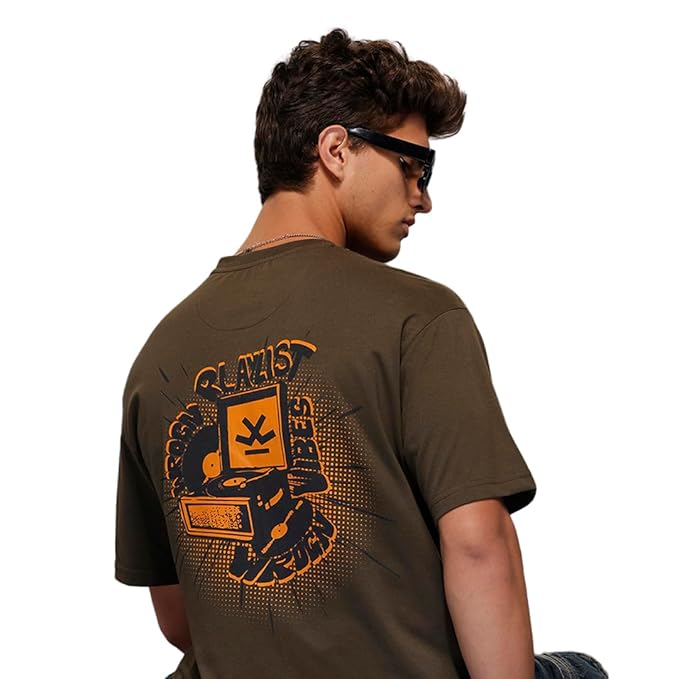 WROGN Men's 220 GSM Pure Cotton T-Shirt | Back Graphic Print | Oversized Fit